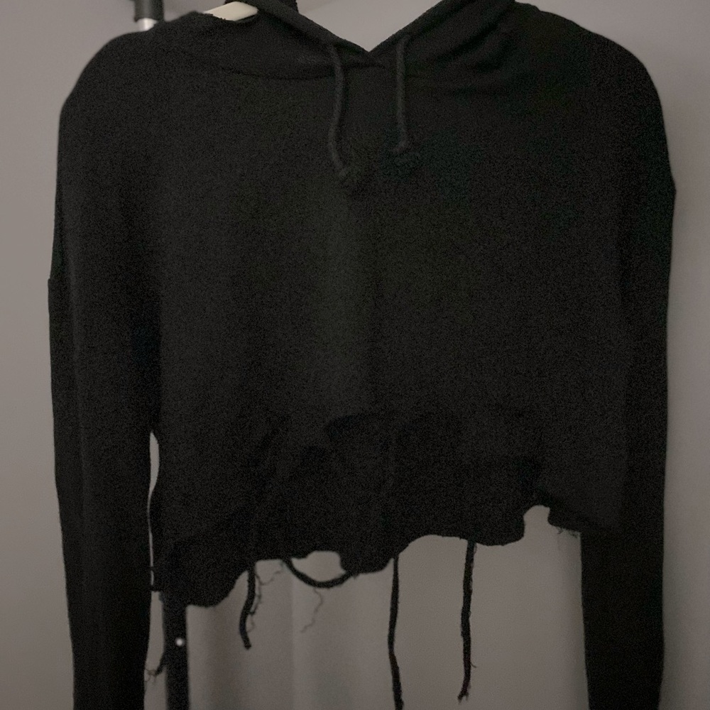 Black Distressed Cropped Hoodie Size Small